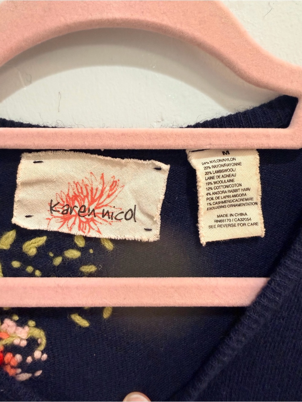 Anthropologie Anemone Bloom Embroidered Button Down Cardigan Blue Wool Twee Sz M - Picture 6 of 14